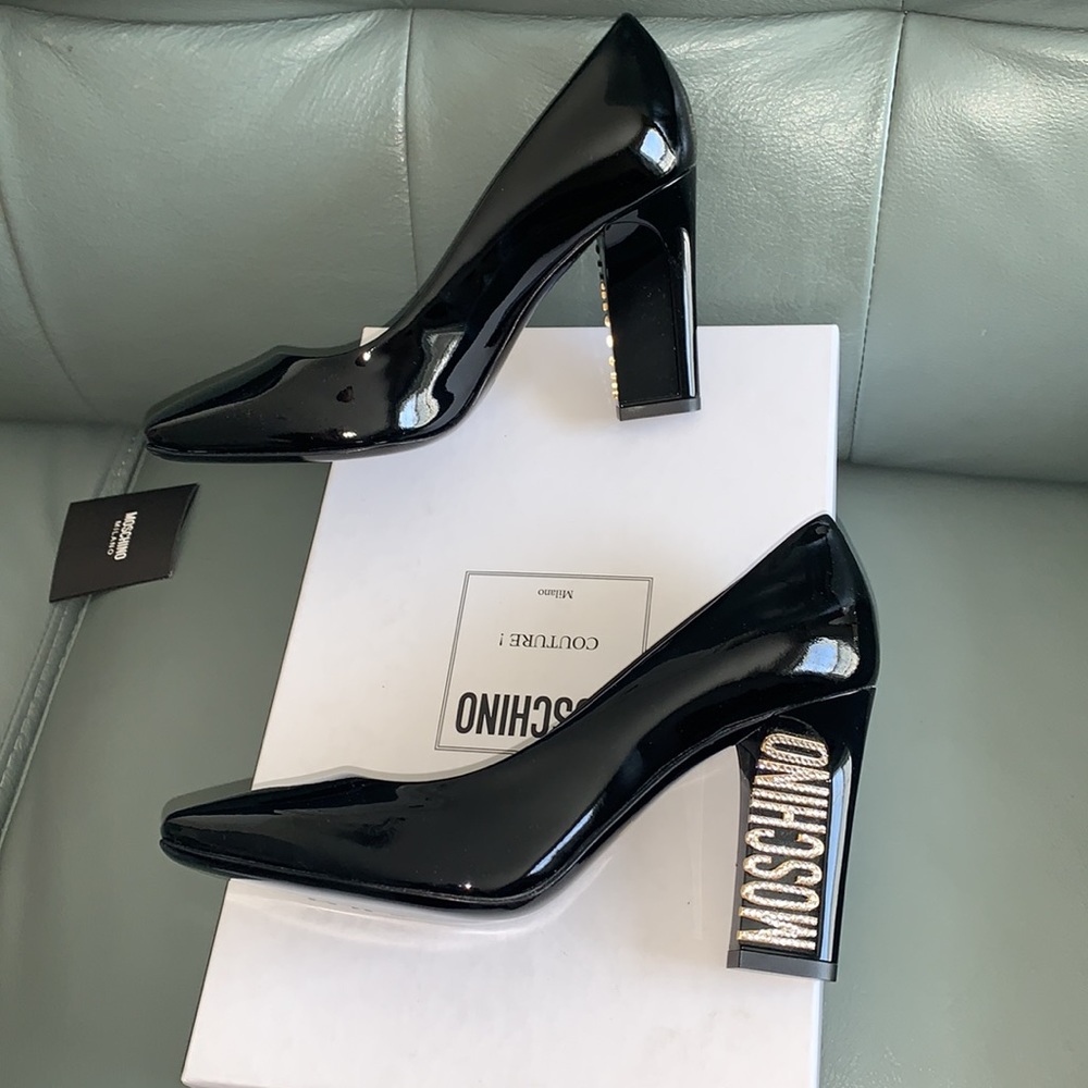 Moschino Patent Leather Crystal Logo Pumps - Picture 7 of 11